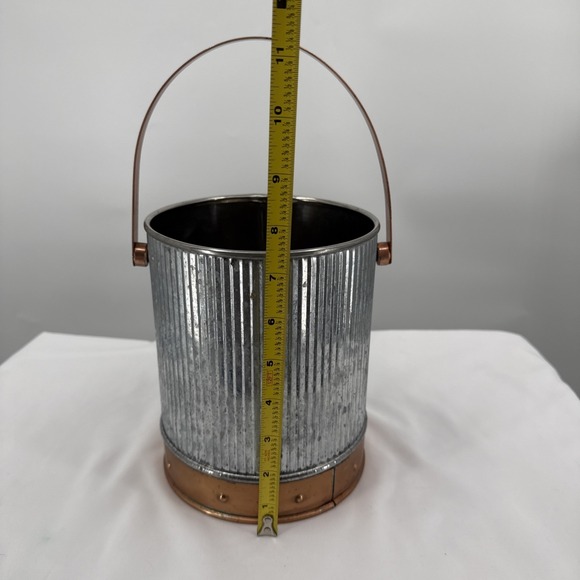 Farmhouse Rustic  Multi Functional Galvanized Tin And Cooper Bucket 6.75"x 6" - Picture 5 of 5